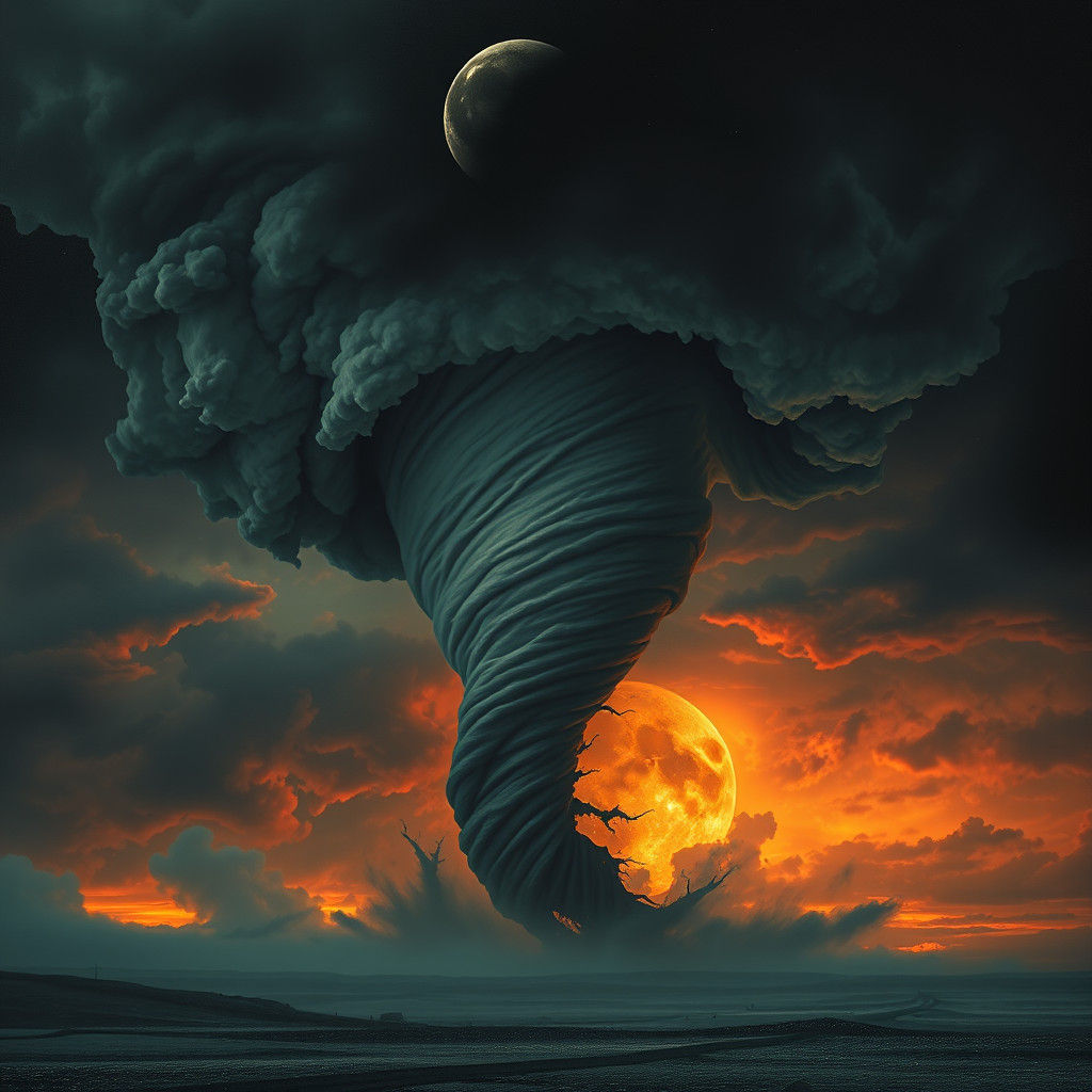 Hellish Tornado Under Black Moon: A Surreal Landscape