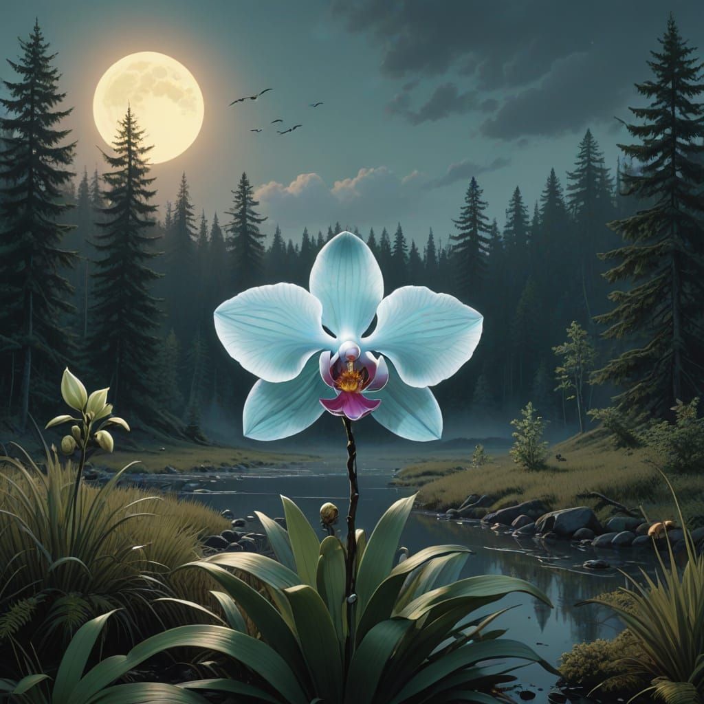 Ethereal Moonlit Orchid in Emerald Forest