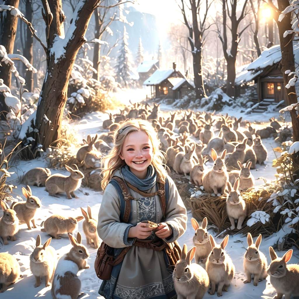 Finnish Girl with Rabbits in Winter Light