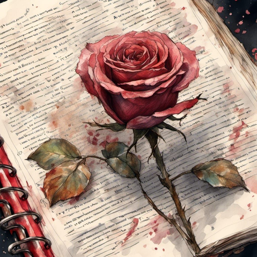 Withered Rose Pressed in Diary: Ink Sketch