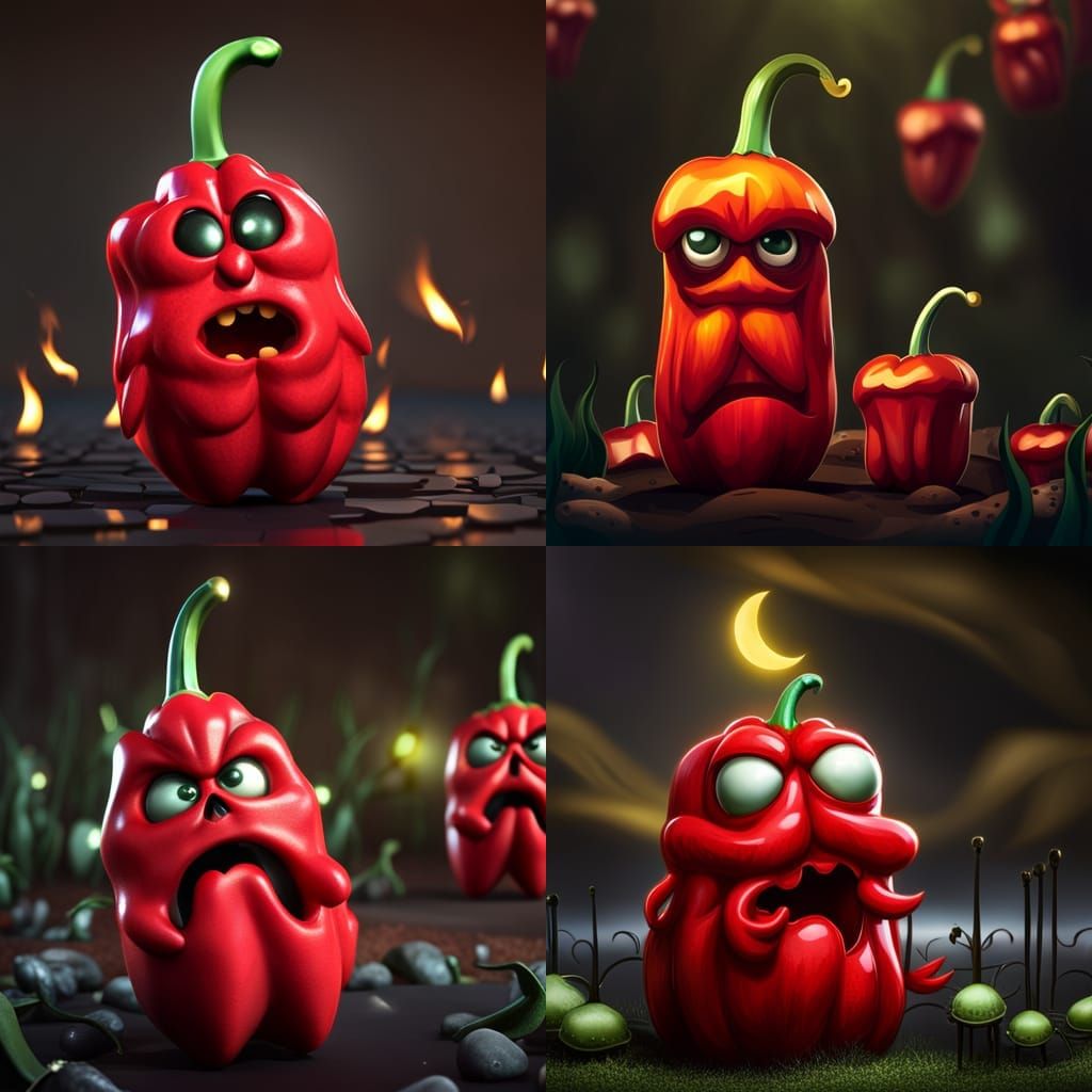 Enchanting Ghost Pepper Character in Graveyard, 3D Render