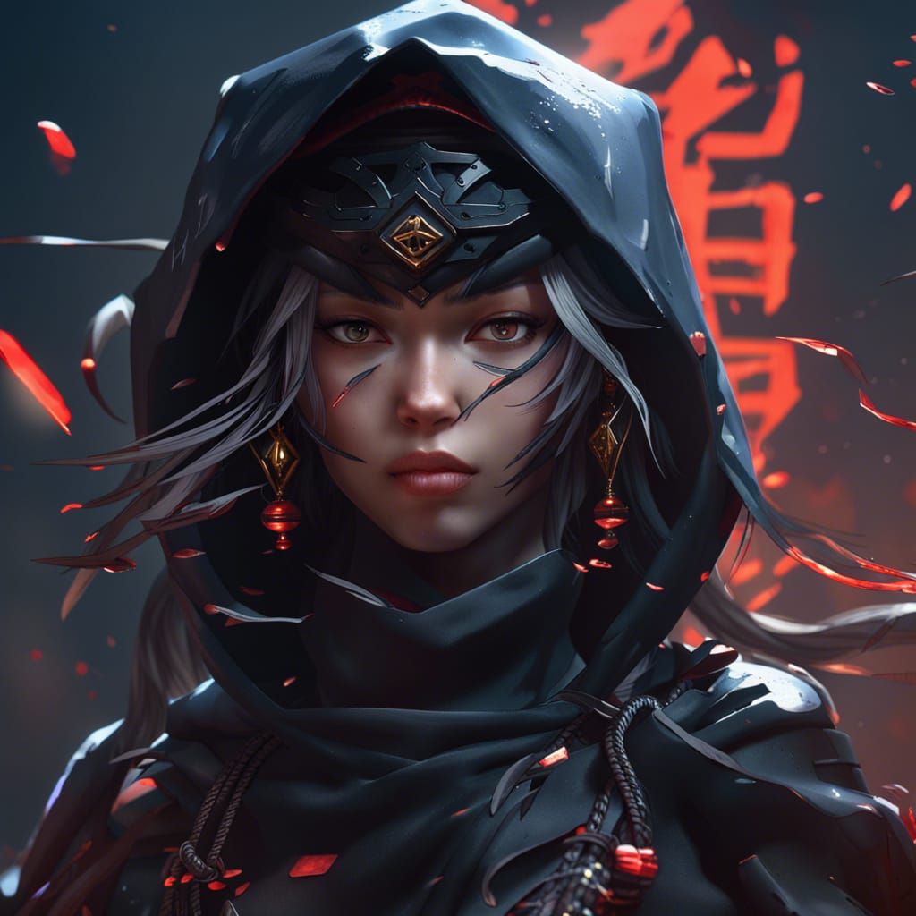 Beautiful Ninja Anime Girl in Dark Fantasy Style