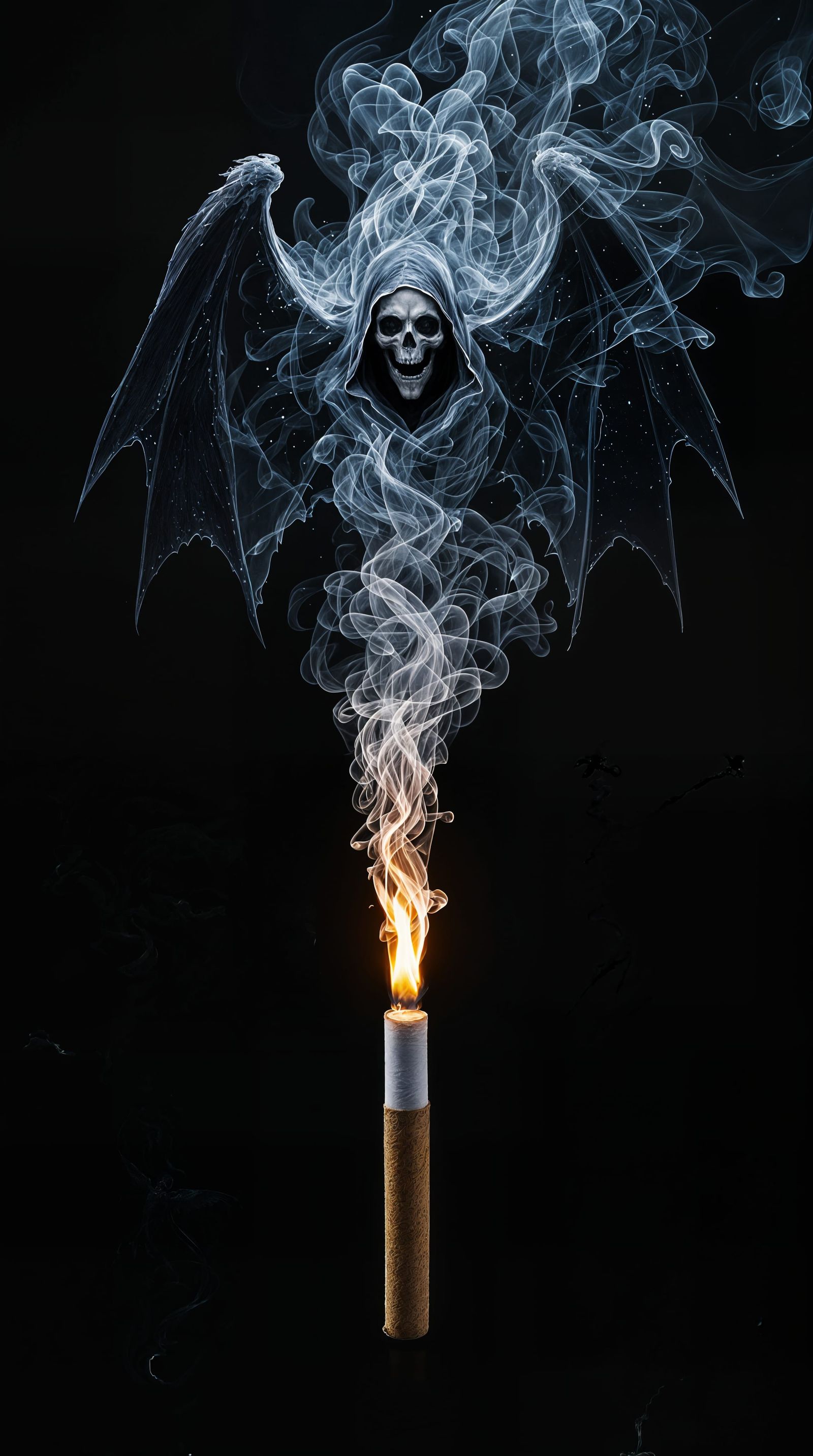Hyperrealistic Grim Reaper Formed from Cigarette Smoke