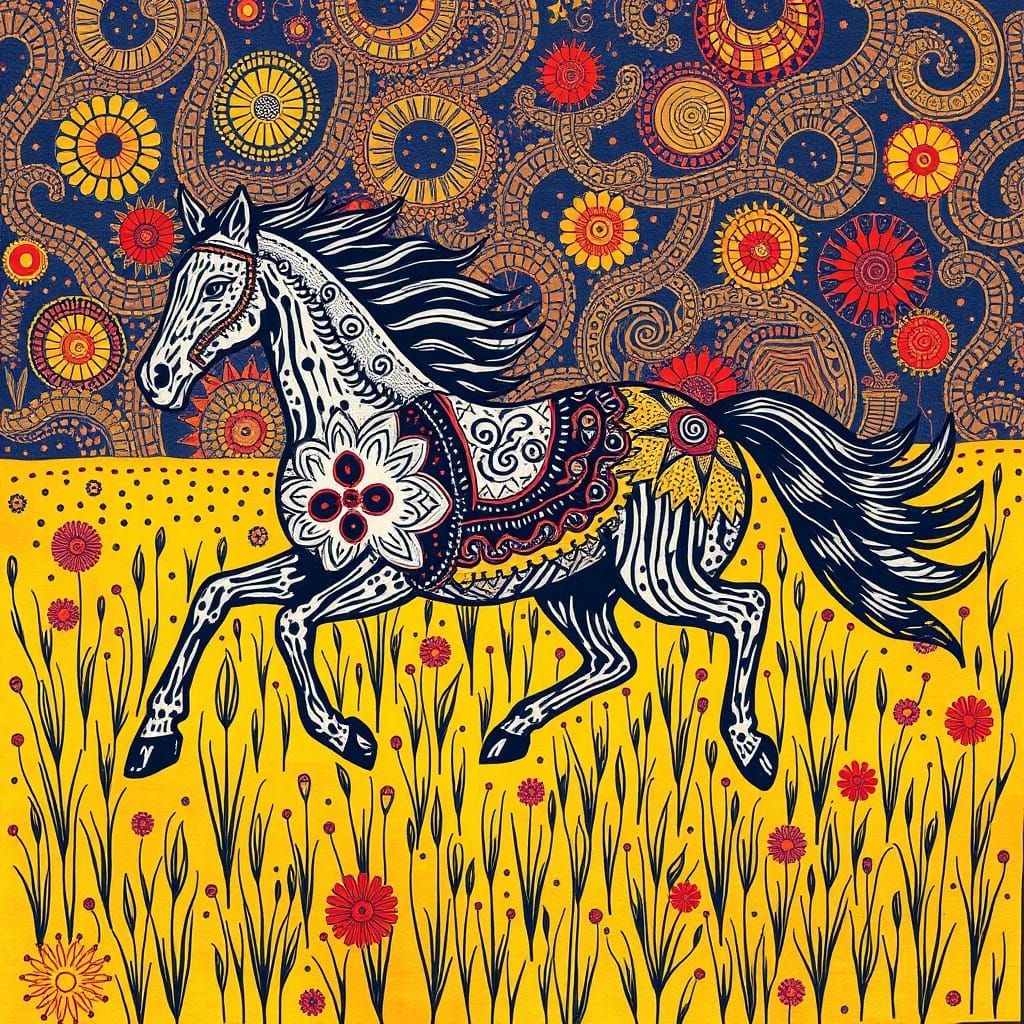 A horse running in a field.