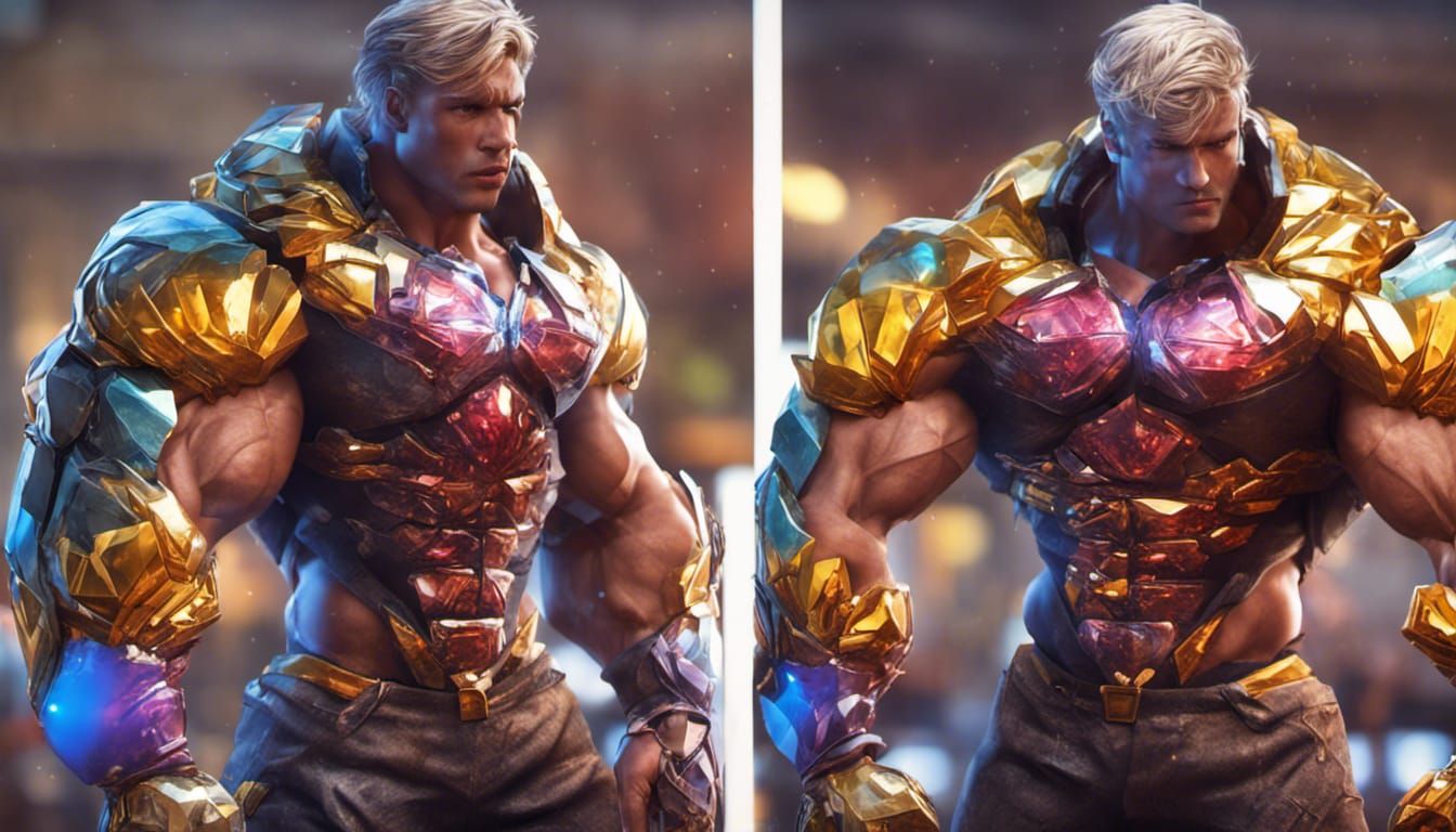 Diamond-Armored Bodybuilder with Massive Muscles