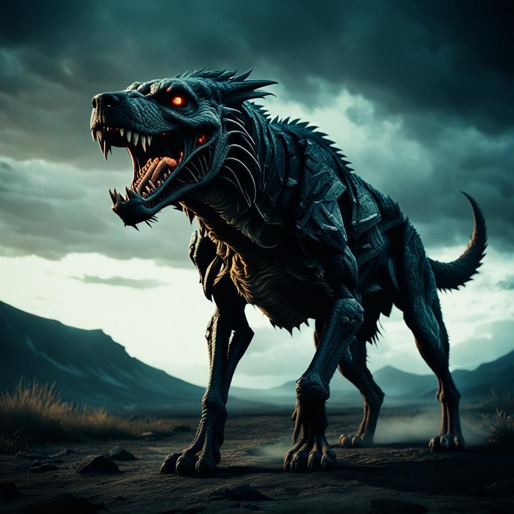 Dramatic Hellhound in Cinematic Style