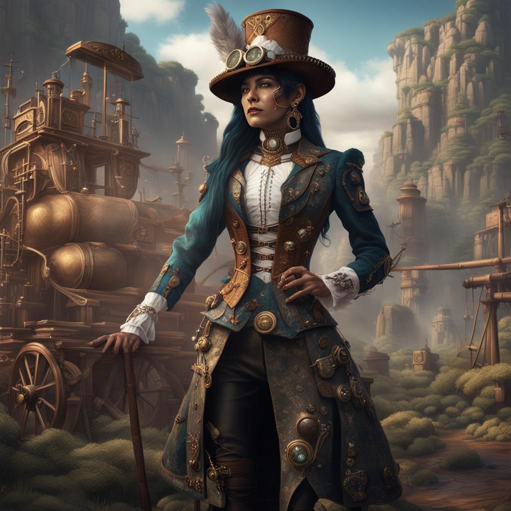 Steampunk Native American Woman in Detailed Matte Painting