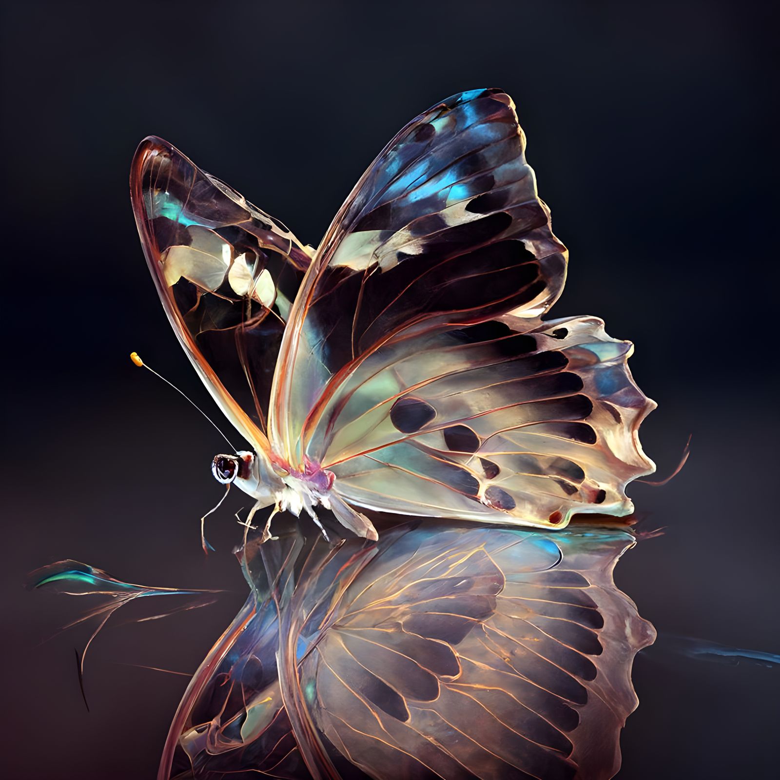 Blue and Purple Butterfly in Airbrush Style