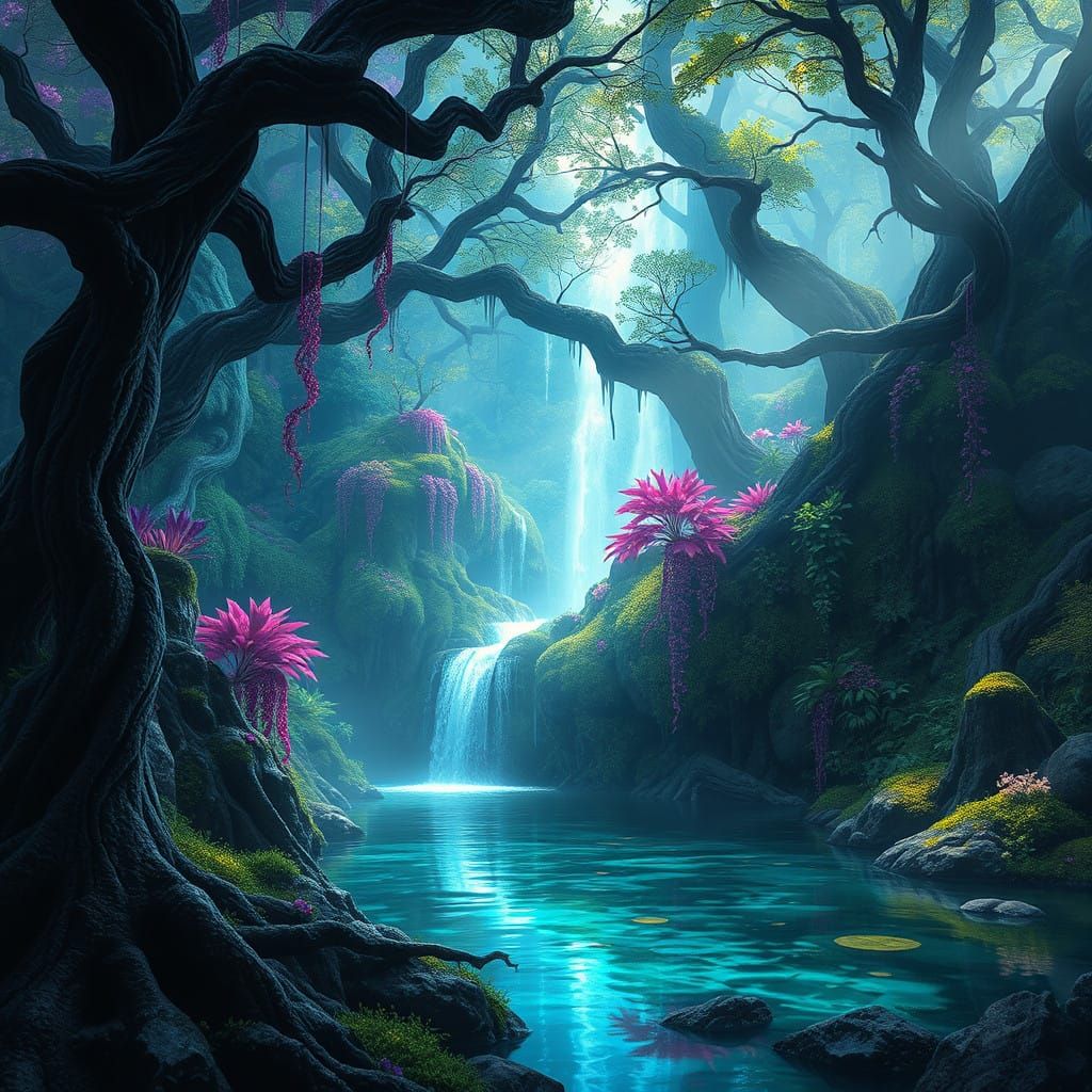 Ethereal Forest Realm in Vibrant Aquatic Colors