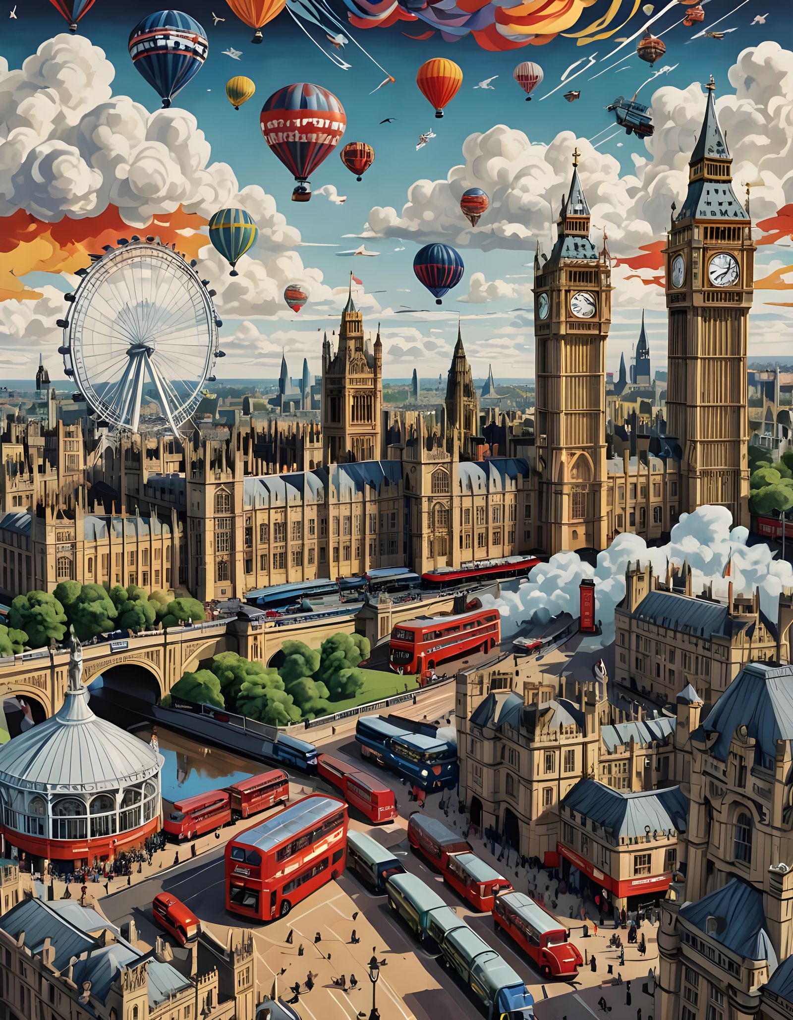 Vibrant Retro-Futuristic London Panorama