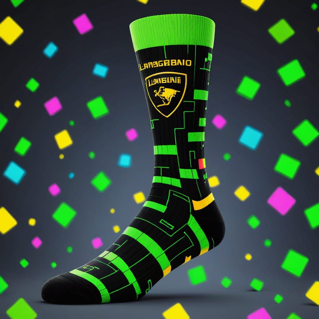 Vibrant Retro-Futuristic Socks in 8-Bit Digital Art Style