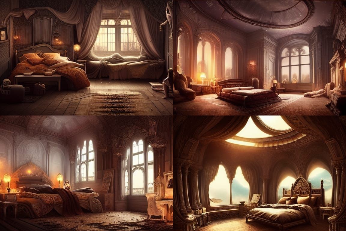 Intricate Cozy Bedroom in Detailed Matte Painting