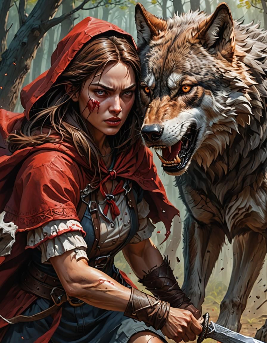 Hyperrealistic Red Riding Hood Rescue