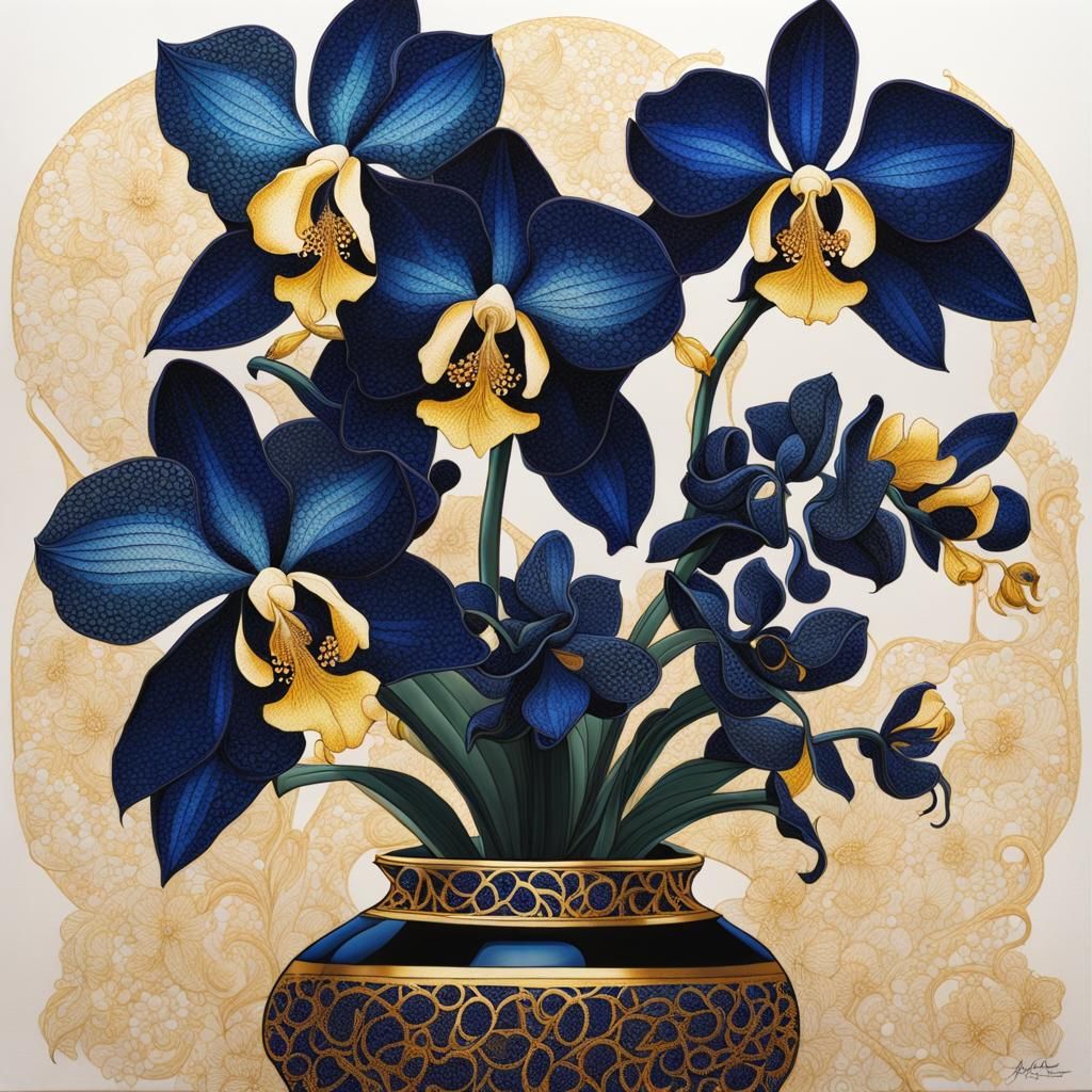 3D Woman with Orchids in Pointillism Style