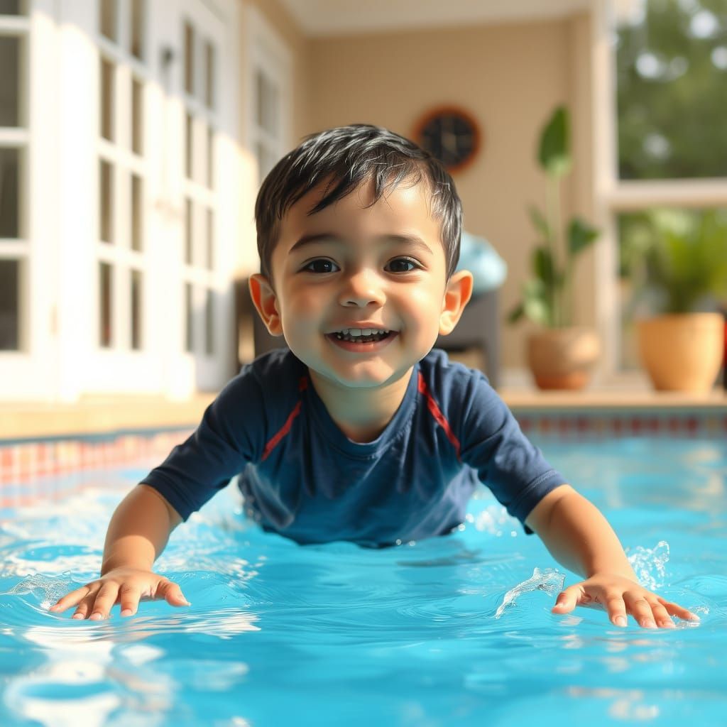 Little Boy in a Home Pool Scene