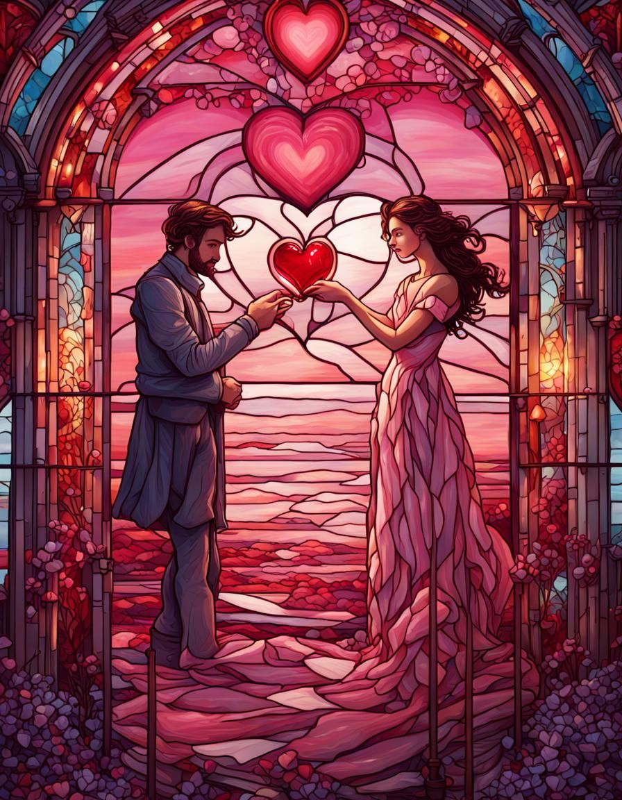 Stained Glass Couple in Love: Valentine's Art