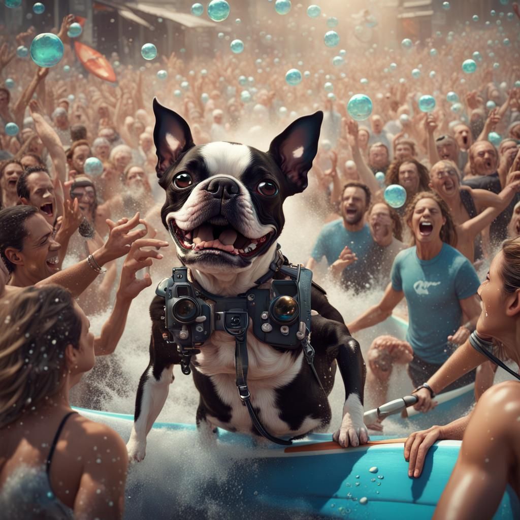 Boston Terrier in Mosh Pit: High-Energy Crowd Scene