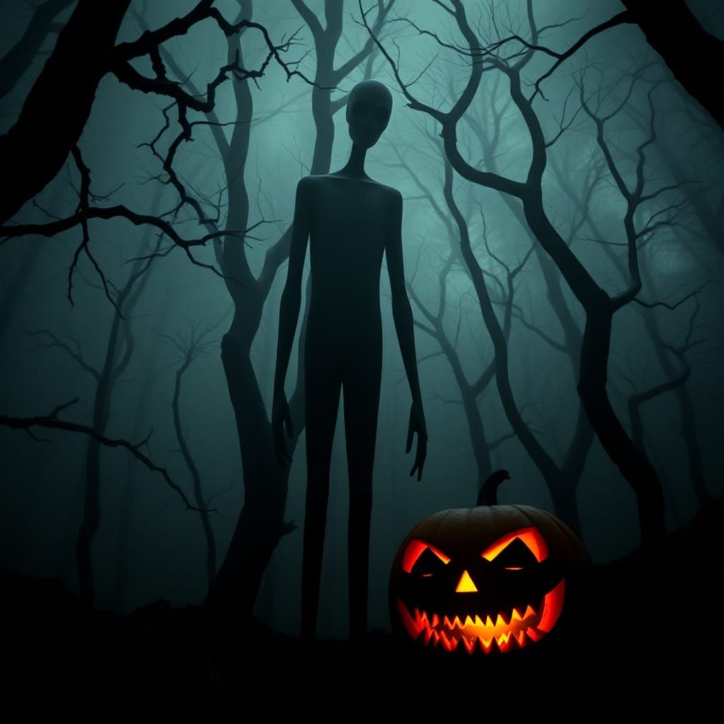 Slender Man in Mist-Shrouded Forest: Cinematic Horror