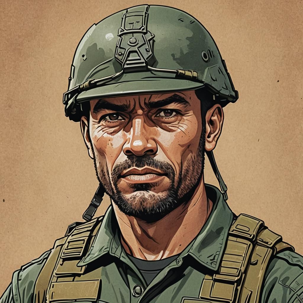 Commando Comic Style Character Portrait