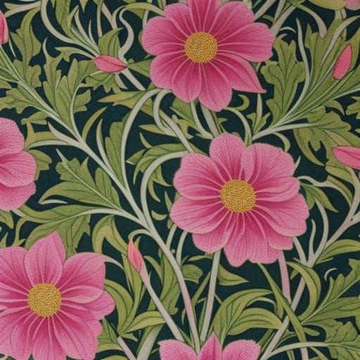 Pink Floral Pattern in Arts and Crafts Style