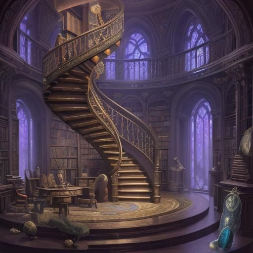 Luxurious Wizard Library with Ancient Tomes, Hyperdetailed