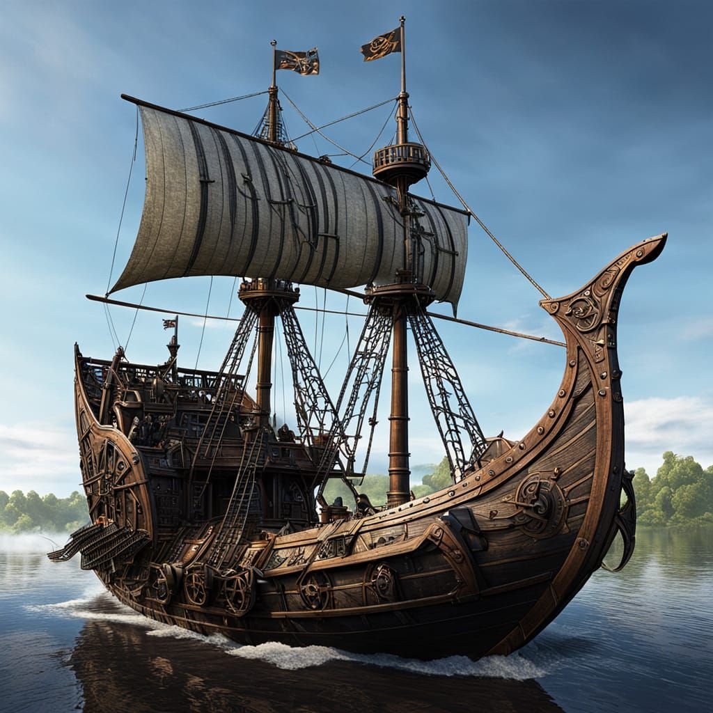 Funeral Drakkar Viking Ship in Steampunk Elegance