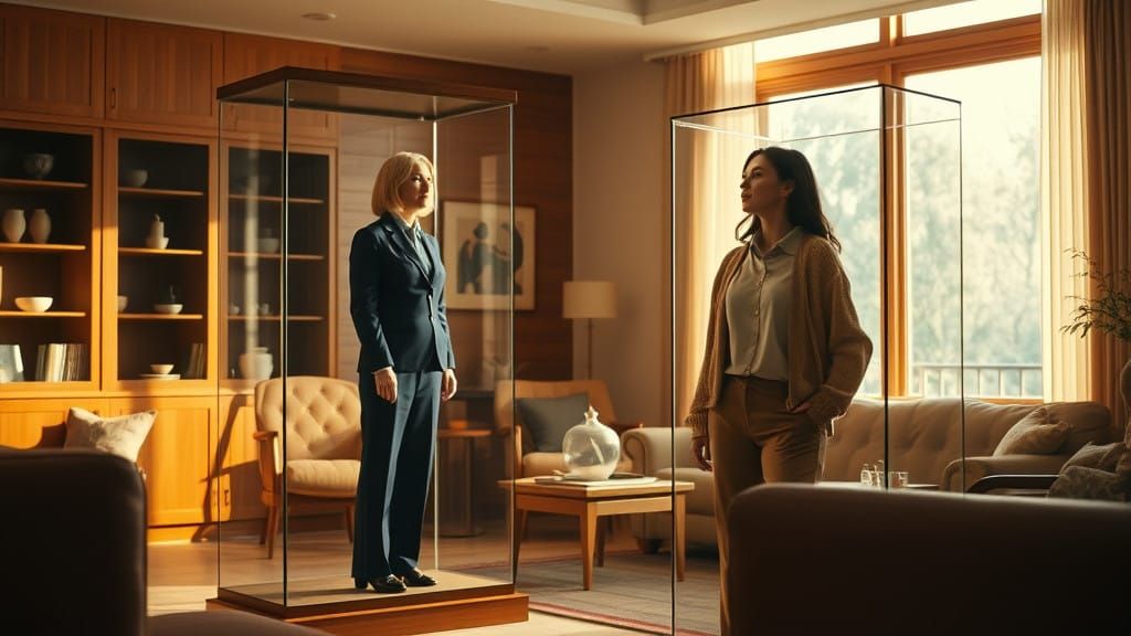 Midcentury Living Room with Elegant Display Cases