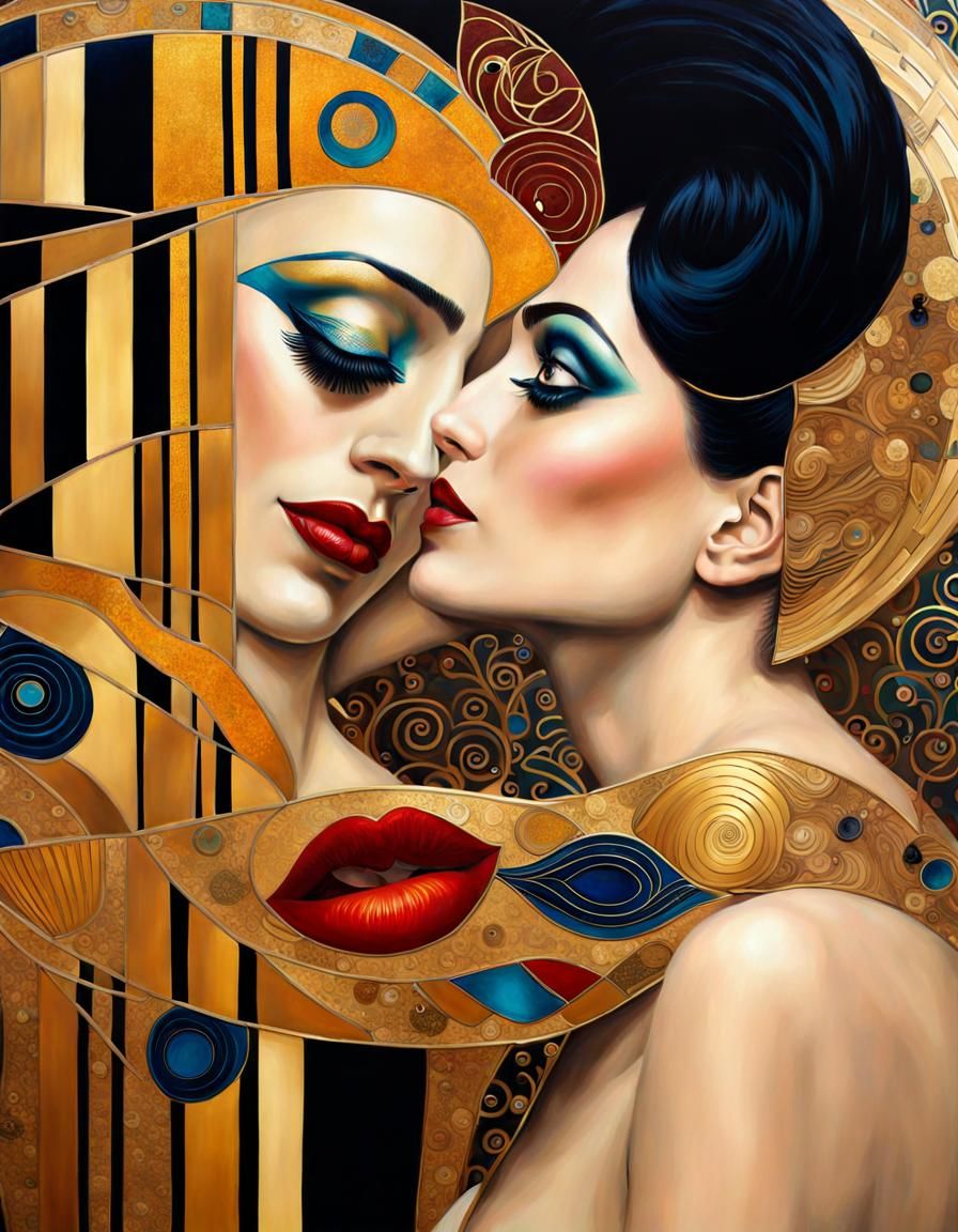The Kiss: Art Deco Painting Inspired by Klimt