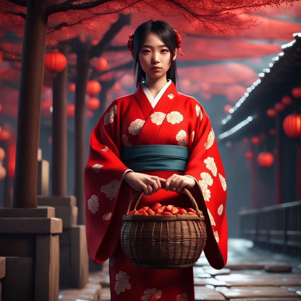 Girl in Kimono with KitKats: Fantasy Concept Art
