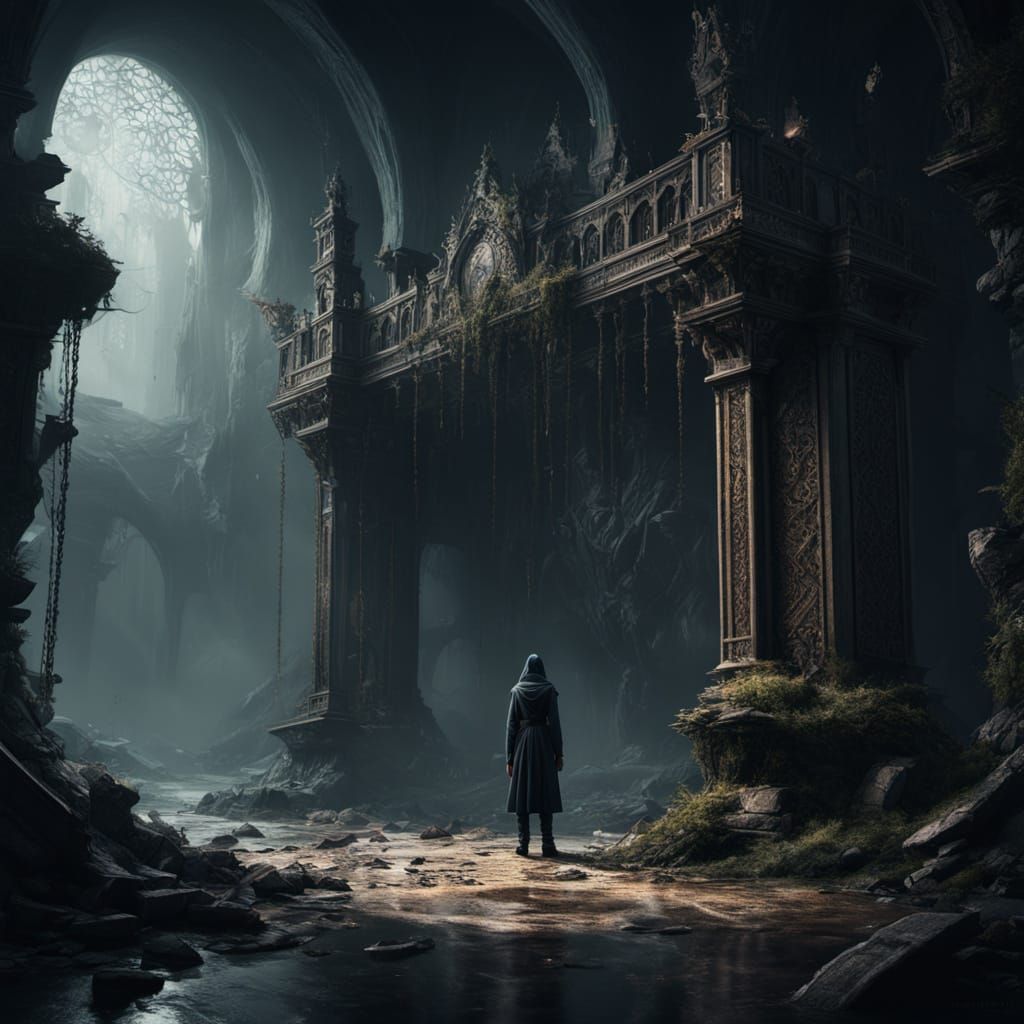 Prompt:
"A lonely person stands in the shadows of a silent r...