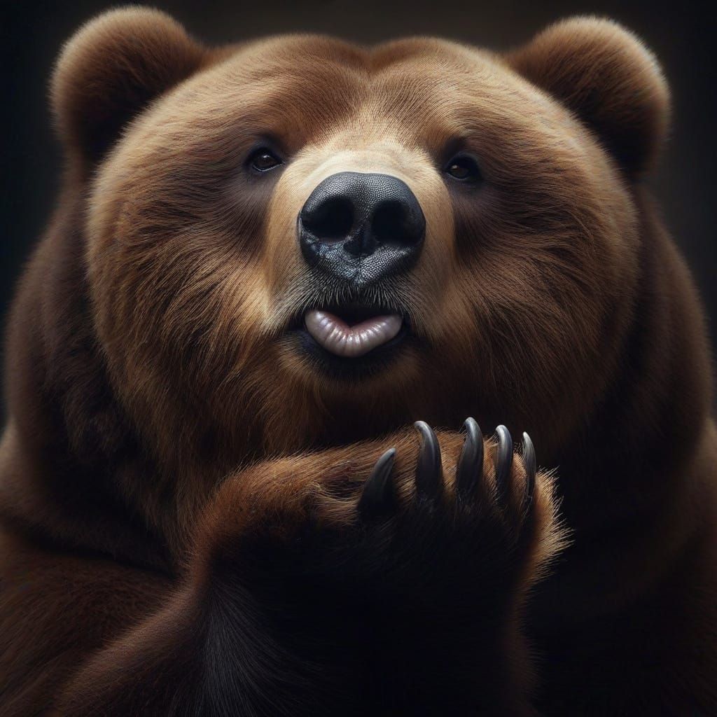 Loving Kodiak Bear Portrait in Dark