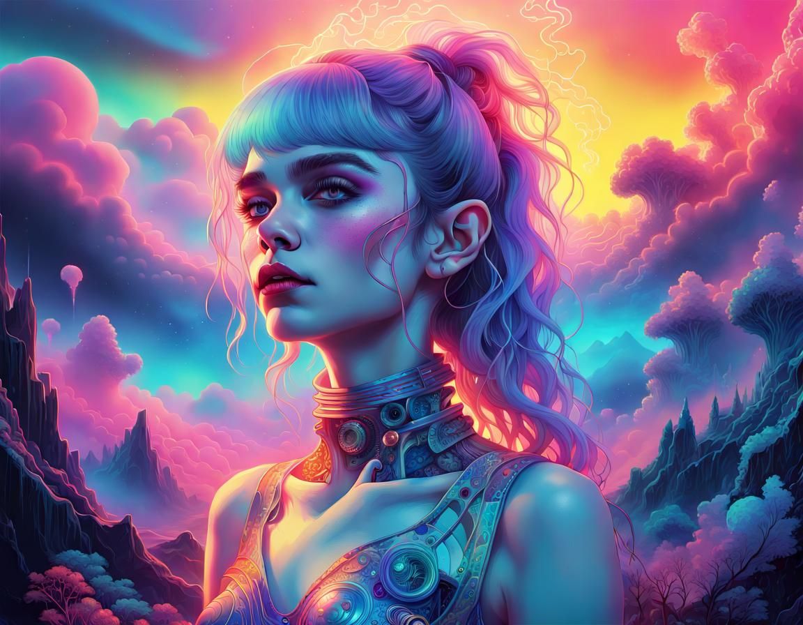 Abstract Electronic Music Art in Synthwave Style