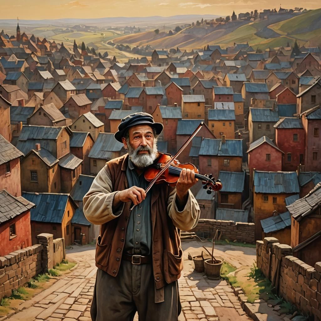 Jewish Milkman with Violin in Rothko-Inspired Art