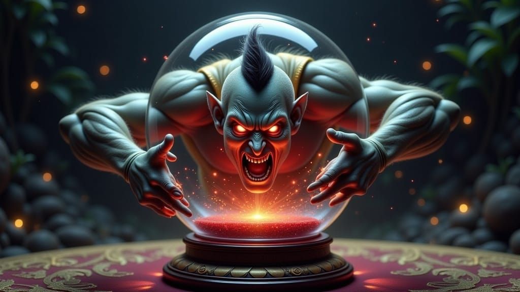 Fierce Genie Trapped Inside Crystal Ball