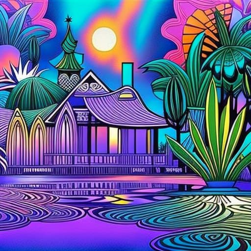 Detailed Fantasy Landscape Coloring Page Illustration