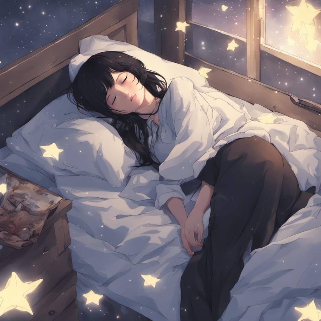 Starry Night Anime Woman Sleeping
