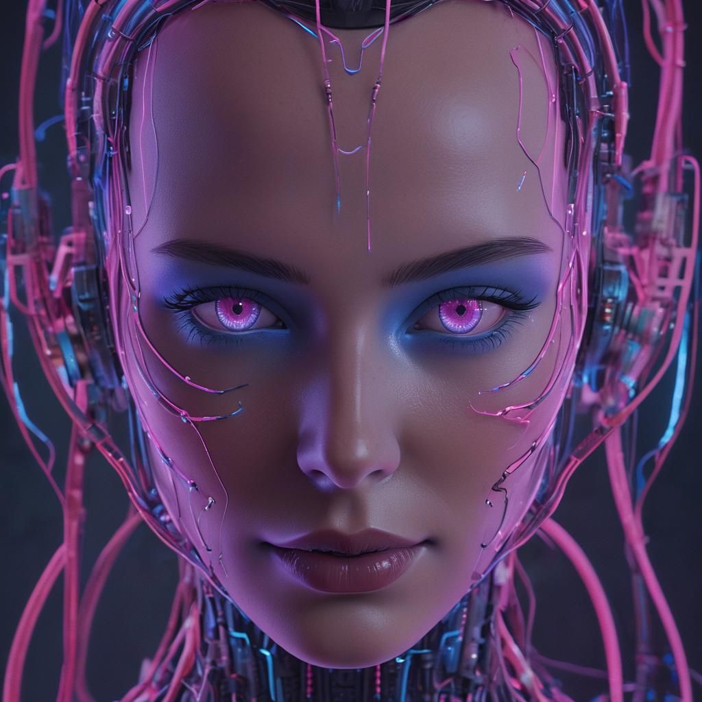 Futuristic Android Portrait in Synthwave Neon Style