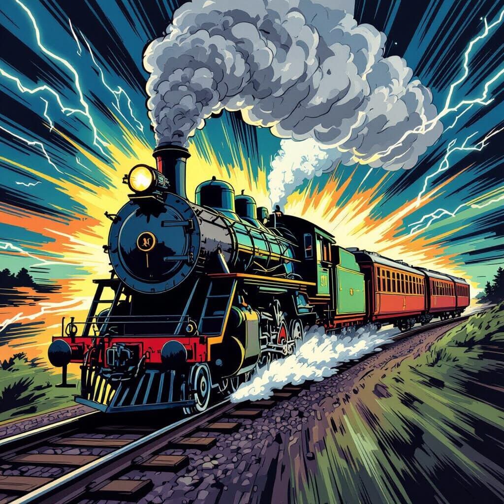 Action-Packed Steam Train as Video Game Character in Comic S...