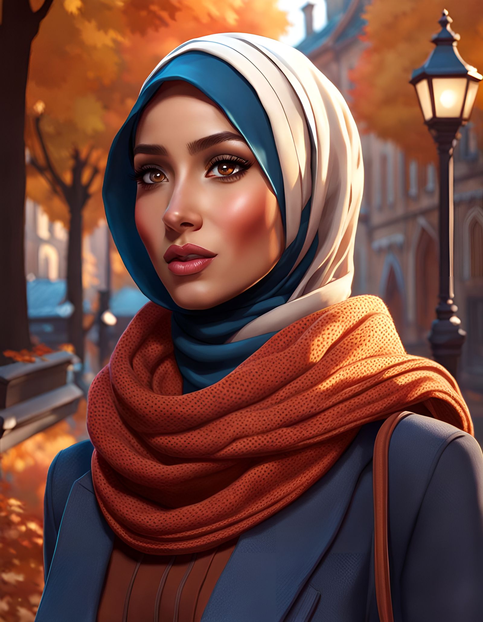 Cozy Autumn City Portrait of Woman with Hijab