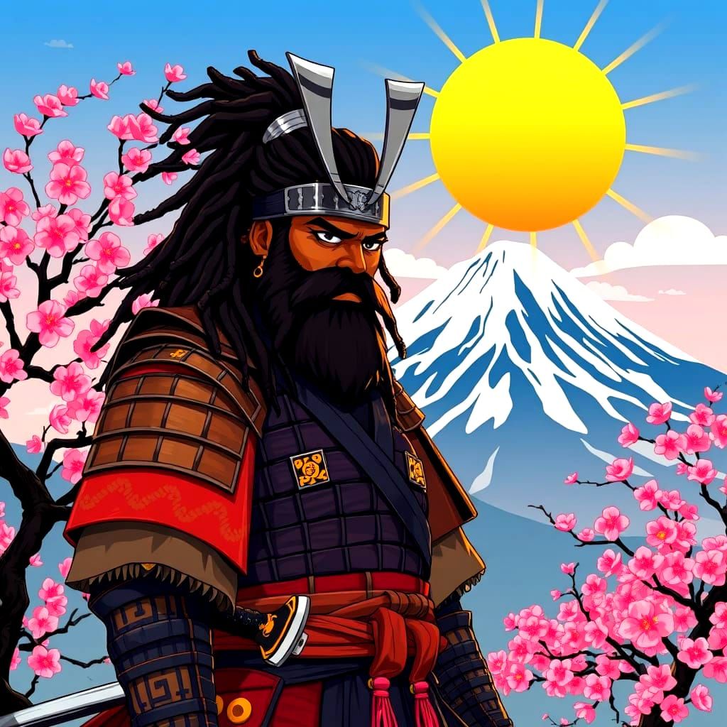 Surreal Anime Shogun Warrior in Traditional Japanese Landsca...