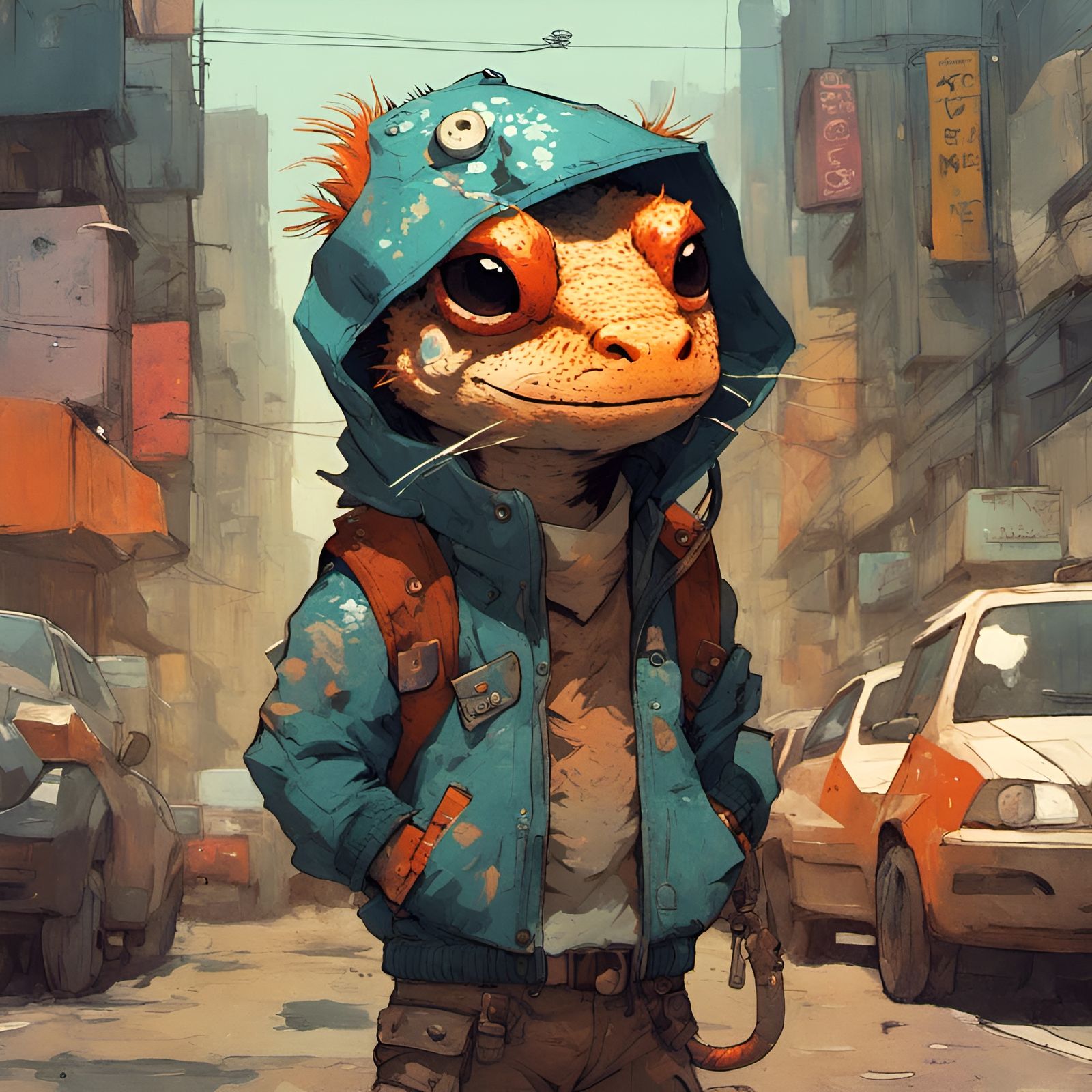 Adorable Furry Lizard Portrait in Cel-Shaded Style