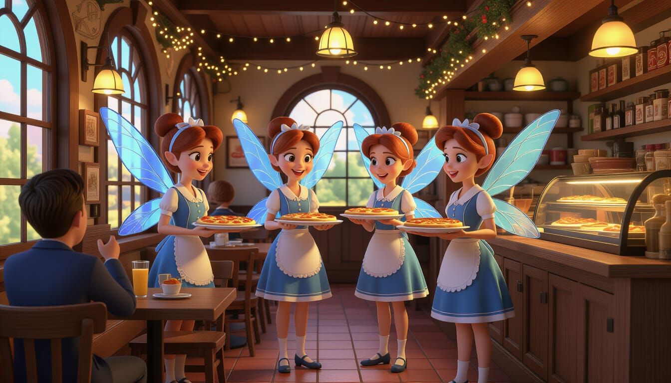 Fairy Pizza Restaurant: Hardworking Waitresses Serving Patro...