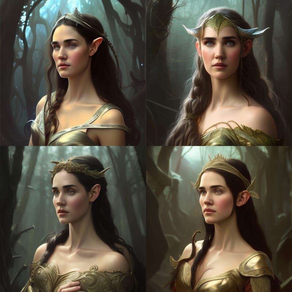High Elven Princess Portrait in Art Nouveau Style