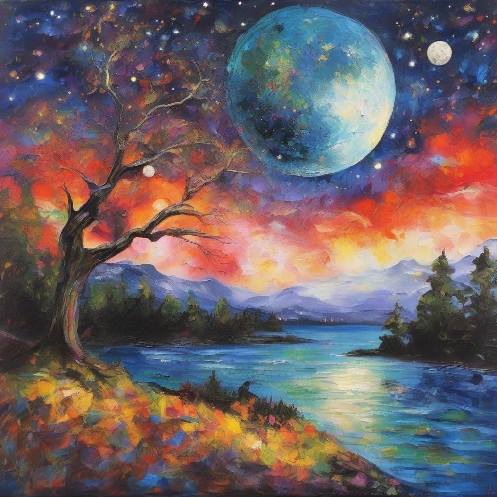 Dreamy Night Sky with Vibrant Moons