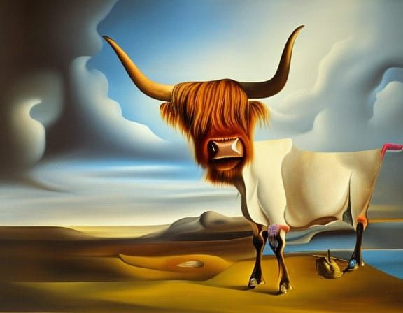 Surreal Medieval Cow Jester in Dali Style
