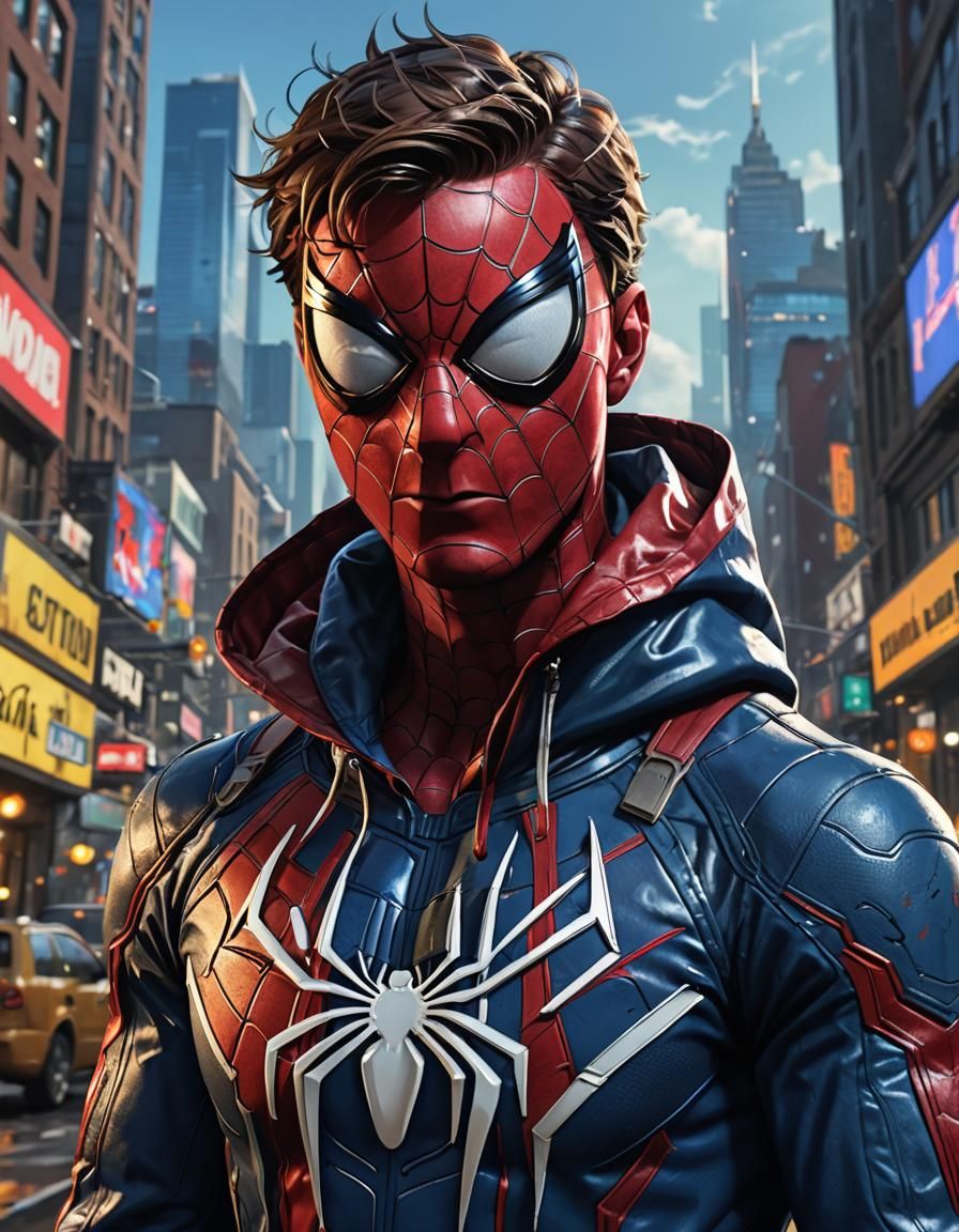 Cyberpunk Spider-Man Portrait in Leather Jacket