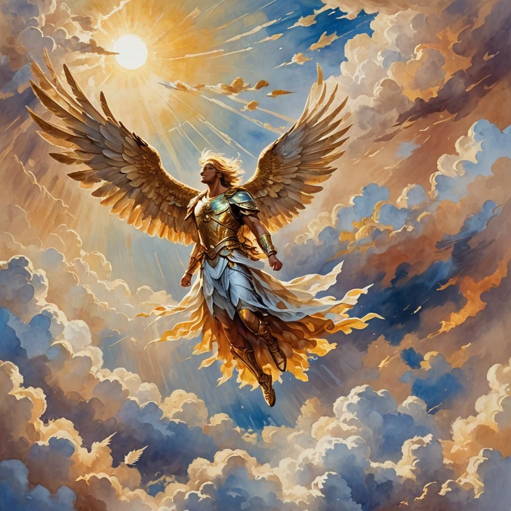 Icarus Soaring: Gouache and Watercolor Impressionist Masterp...