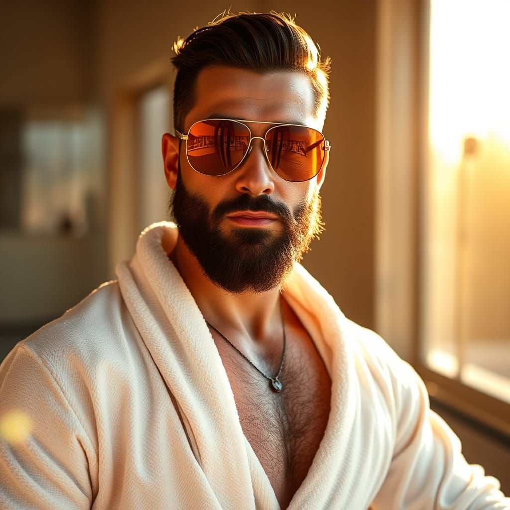Majestic Man in Spa Bathed in Golden Light