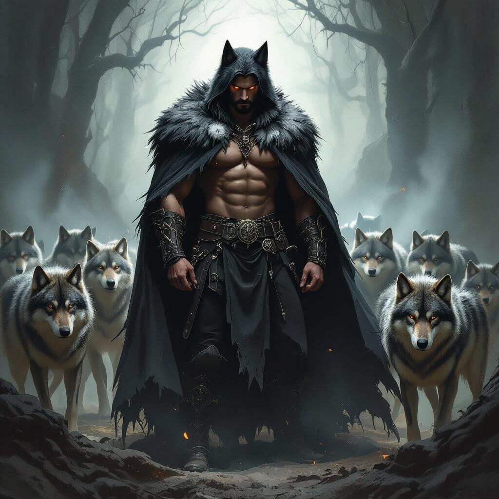 Mystical Wolf King in Frazetta-Bisley-Thorp Style
