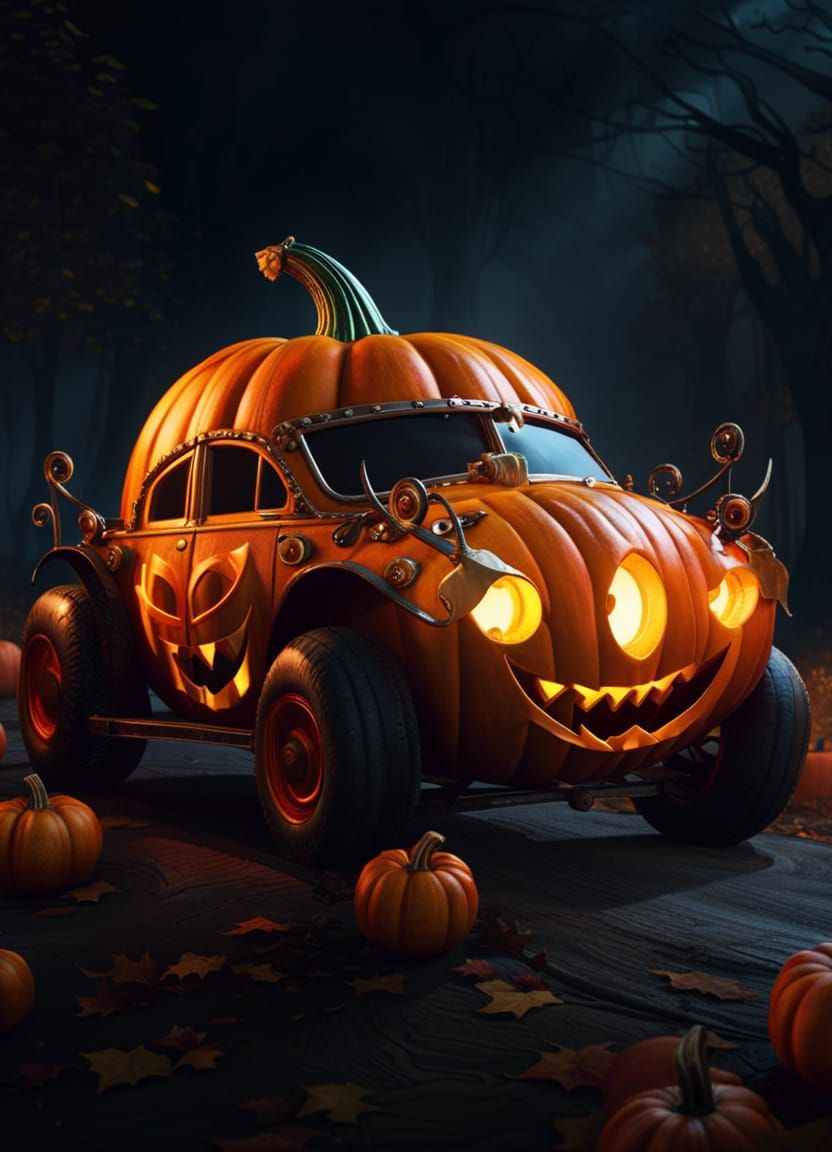 Halloween Pumpkin Car Concept Art in 8K